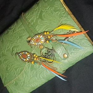 Bronze toned multi colored dangled earrings